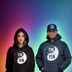 Black Graphic Hoodie Sweatshirt with Yin Yen Design